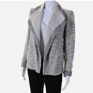 Vince. Women's Cream and Gray Marled Open-Front Long-Sleeve Cardigan Jacket XS